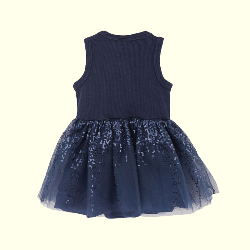 Baby Girl's Sleeveless Navy Jumpsuit with Sequins Embroidery