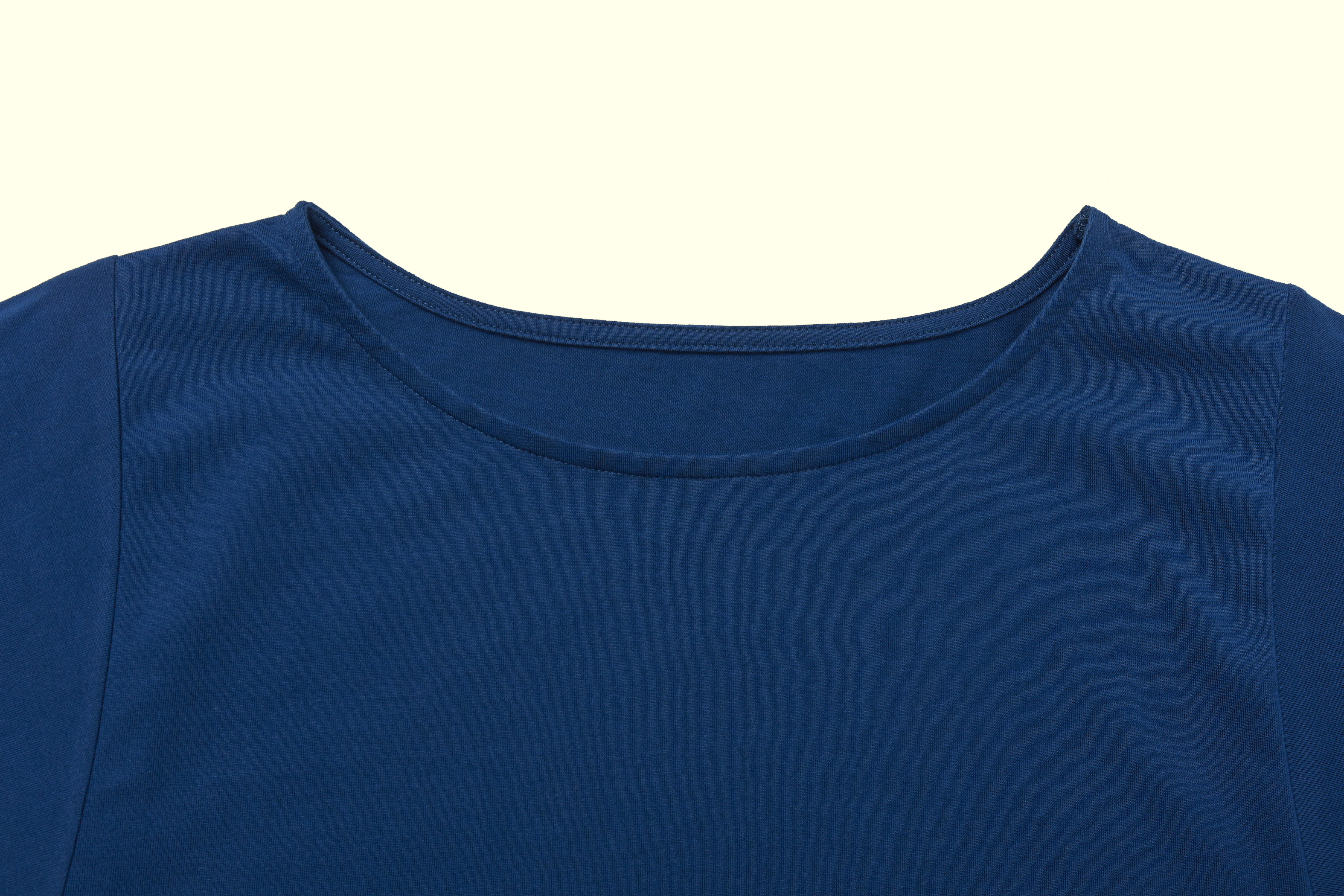 Women's Knitted Navy T-shirt with Smock and Embroidery on Sleeve